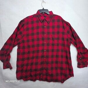 Chaps Performance Mens 2XB Red Black Plaid Flannel Button Down Shirt Cotton 2XL